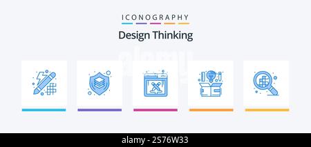 Design Thinking Blue 5 Icon Pack Including thinking. design. thinking. creative. work. Creative Icons Design Stock Vector