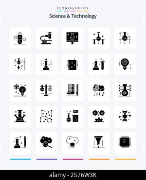 Creative Science And Technology 25 Glyph Solid Black icon pack  Such As science. laboratory. microscope. ecolab. eco testing Stock Vector