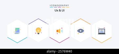 Ux And Ui 25 Flat icon pack including tags. coding. audio. eye view. monitoring Stock Vector