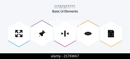 Basic Ui Elements 25 Glyph icon pack including storage. card. back. mobile. design Stock Vector