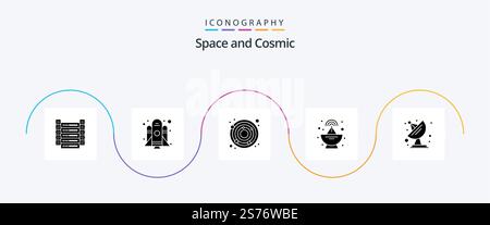Space Glyph 5 Icon Pack Including . space. earth. communication. satellite Stock Vector
