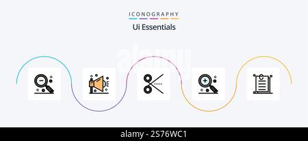 Ui Essentials Line Filled Flat 5 Icon Pack Including in. add. seo. ui. scissors Stock Vector