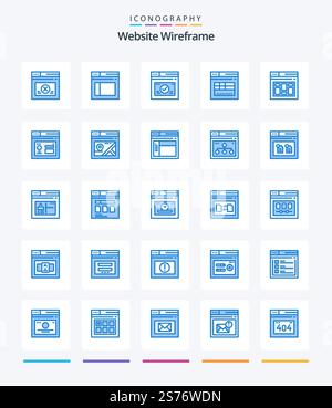 Creative Website Wireframe 25 Blue icon pack  Such As page. website. web. web. internet Stock Vector