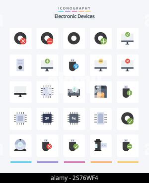 Creative Devices 25 Flat icon pack  Such As devices. computers. disc. hardware. devices Stock Vector