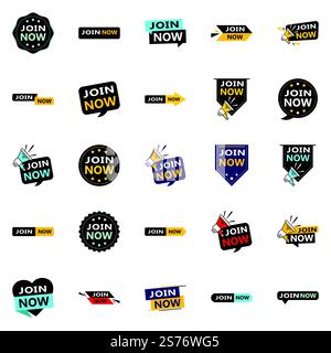25 High quality Typographic Designs for a professional joining promotion Join Now Stock Vector