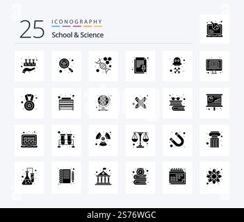 School And Science 25 Solid Glyph icon pack including death. task. dna. pin. note Stock Vector