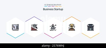 Business Startup 25 FilledLine icon pack including . market. rocket. education. building Stock Vector