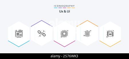 Ux And Ui 25 Line icon pack including portfolio. delete. web link. office. business Stock Vector
