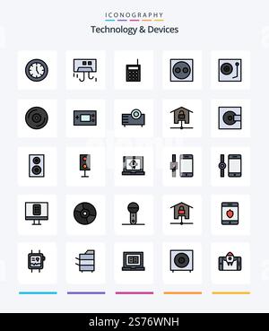 Creative Devices 25 Line FIlled icon pack  Such As electronic. devices. devices. walkie. radio Stock Vector