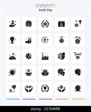 Creative Earth Day 25 Glyph Solid Black icon pack  Such As protection. globe. earth. earth. calender Stock Vector