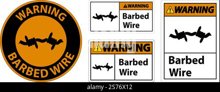 Warning Sign Barbed Wire On White Background Stock Vector
