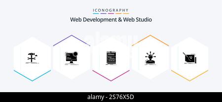 Web Development And Web Studio 25 Glyph icon pack including options. conversion. site. responsive. internet Stock Vector