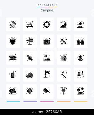 Creative Camping 25 Glyph Solid Black icon pack  Such As hazelnut. flame. support. fire. campfire Stock Vector