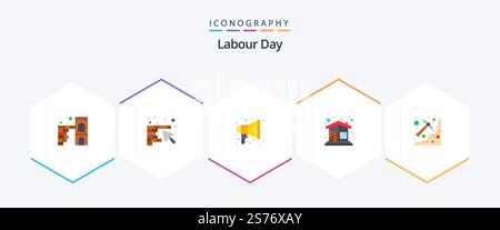 Labour Day 25 Flat icon pack including digging. wall. announce. home. building Stock Vector