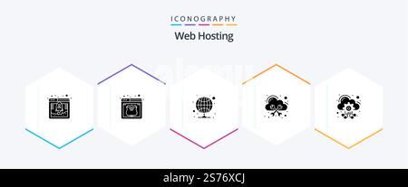 Web Hosting 25 Glyph icon pack including hosting. cloud. hosting. management. database Stock Vector