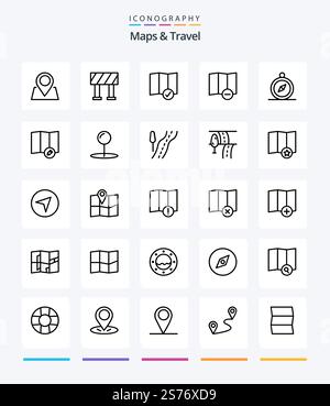Creative Maps & Travel 25 OutLine icon pack  Such As pointer. coordinate. delete. map. navigation Stock Vector