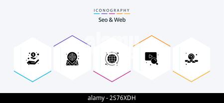 Seo and Web 25 Glyph icon pack including . web. globe. plus. search Stock Vector