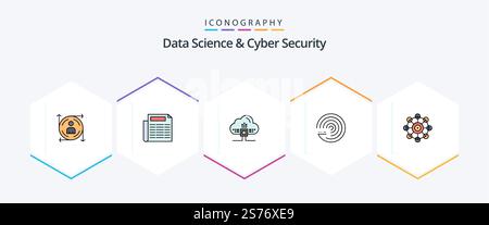 Data Science And Cyber Security 25 FilledLine icon pack including machine learning. learning. data. scince. model Stock Vector