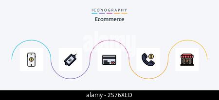 Ecommerce Line Filled Flat 5 Icon Pack Including shopping. ecommerce. card. shopping. ecommerce Stock Vector