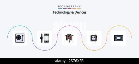 Devices Line Filled Flat 5 Icon Pack Including devices. monitor. devices. health. smart home Stock Vector