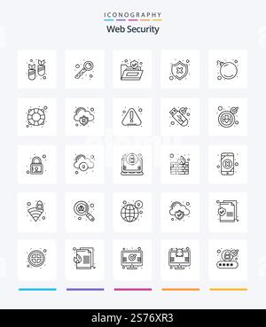 Creative Web Security 25 OutLine icon pack  Such As threat. shield. lock. security. protect Stock Vector