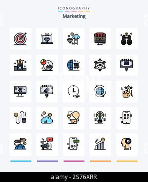 Creative Marketing 25 Line FIlled icon pack  Such As find. binoculars. dimond. shop. online Stock Vector