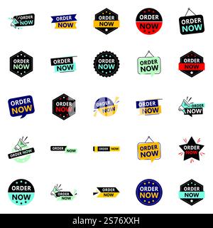 Attract More Customers with Our Pack of 25 Order Now Banners Stock Vector