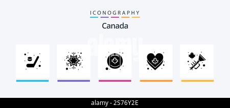 Canada Glyph 5 Icon Pack Including jazz. brass. canada. heart. Creative Icons Design Stock Vector