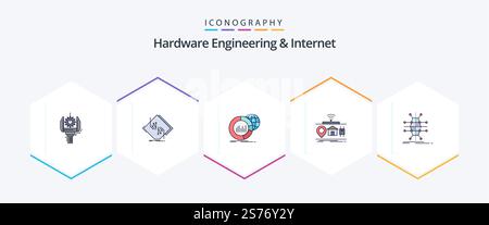 Hardware Engineering And Internet 25 FilledLine icon pack including internet. iot. network. infographic. data Stock Vector