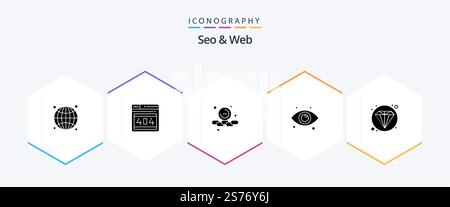 Seo and Web 25 Glyph icon pack including web. web. less. eyes. eye Stock Vector