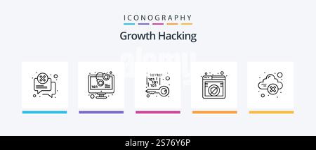 Hacking Line 5 Icon Pack Including hack. browser. dollar. ban. spam. Creative Icons Design Stock Vector