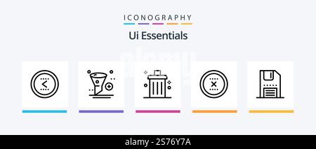 Ui Essentials Line 5 Icon Pack Including diagram. analytics. files. minus. delete. Creative Icons Design Stock Vector
