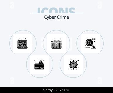 Cyber Crime Glyph Icon Pack 5 Icon Design. . antivirus. spy ware. cyber Stock Vector