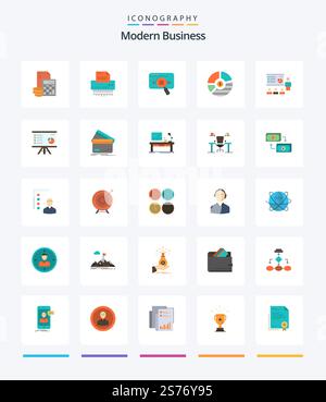 Creative Modern Business 25 Flat icon pack  Such As data. analytic. confidential. research. office Stock Vector