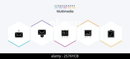 Multimedia 25 Glyph icon pack including . presentation. Stock Vector