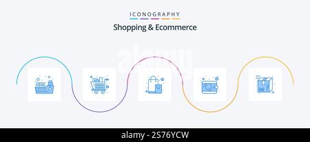 Shopping And Ecommerce Blue 5 Icon Pack Including pack. wallet. cart. money. offer Stock Vector