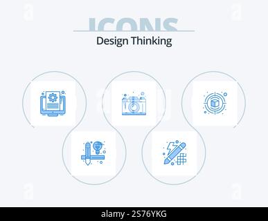 Design Thinking Blue Icon Pack 5 Icon Design. creative. thinking. file. graphic. creativity Stock Vector