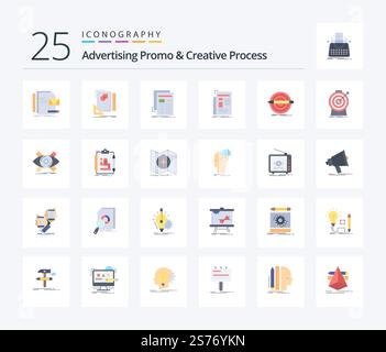 Advertising Promo And Creative Process 25 Flat Color icon pack including pencil. design. sketch. newspaper. news Stock Vector