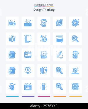Creative Design Thinking 25 Blue icon pack  Such As cog. target. tools. illustration. tools Stock Vector
