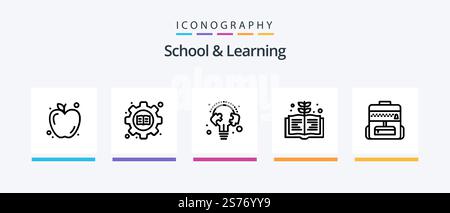 School And Learning Line 5 Icon Pack Including . pencile. study. mind. cap. Creative Icons Design Stock Vector
