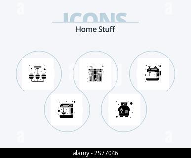 Home Stuff Glyph Icon Pack 5 Icon Design. machine. place. light. fireplace. chimney Stock Vector