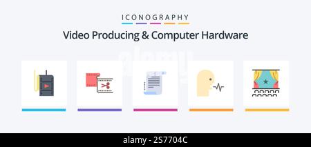 Video Producing And Computer Hardware Flat 5 Icon Pack Including talk. person. movie. human. screenplay. Creative Icons Design Stock Vector