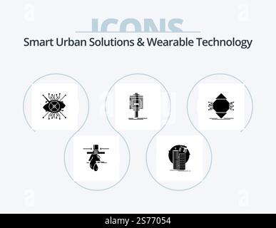 Smart Urban Solutions And Wearable Technology Glyph Icon Pack 5 Icon Design. service. valet. satellite. lens. cyber Stock Vector