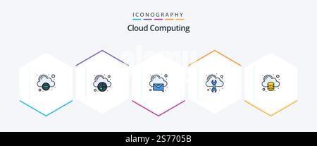 Cloud Computing 25 FilledLine icon pack including data. tool. cloud. repair. cloud Stock Vector