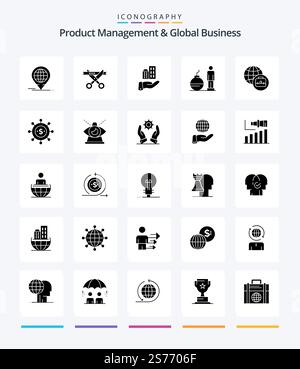 Creative Product Managment And Global Business 25 Glyph Solid Black icon pack  Such As business. problem. architecture. modern. business Stock Vector