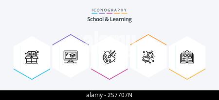 School And Learning 25 Line icon pack including . education. drawing. bulb. education Stock Vector