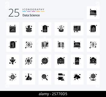 Data Science 25 Solid Glyph icon pack including code. filter. server. conversion. science Stock Vector