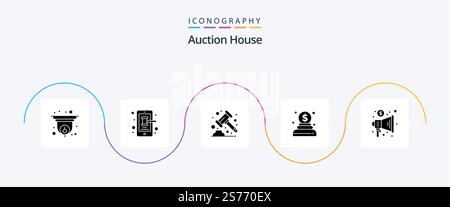 Auction Glyph 5 Icon Pack Including megaphone. advertising. auction. money. charity Stock Vector