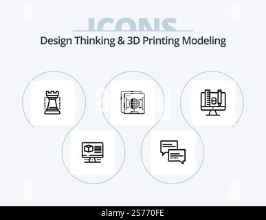 Design Thinking And D Printing Modeling Line Icon Pack 5 Icon Design. education. monitor. film. graph. computer Stock Vector
