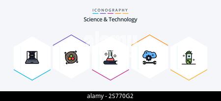 Science And Technology 25 FilledLine icon pack including cloud settings. cloud preferences. modeling tool. cloud application service. science knowledge Stock Vector